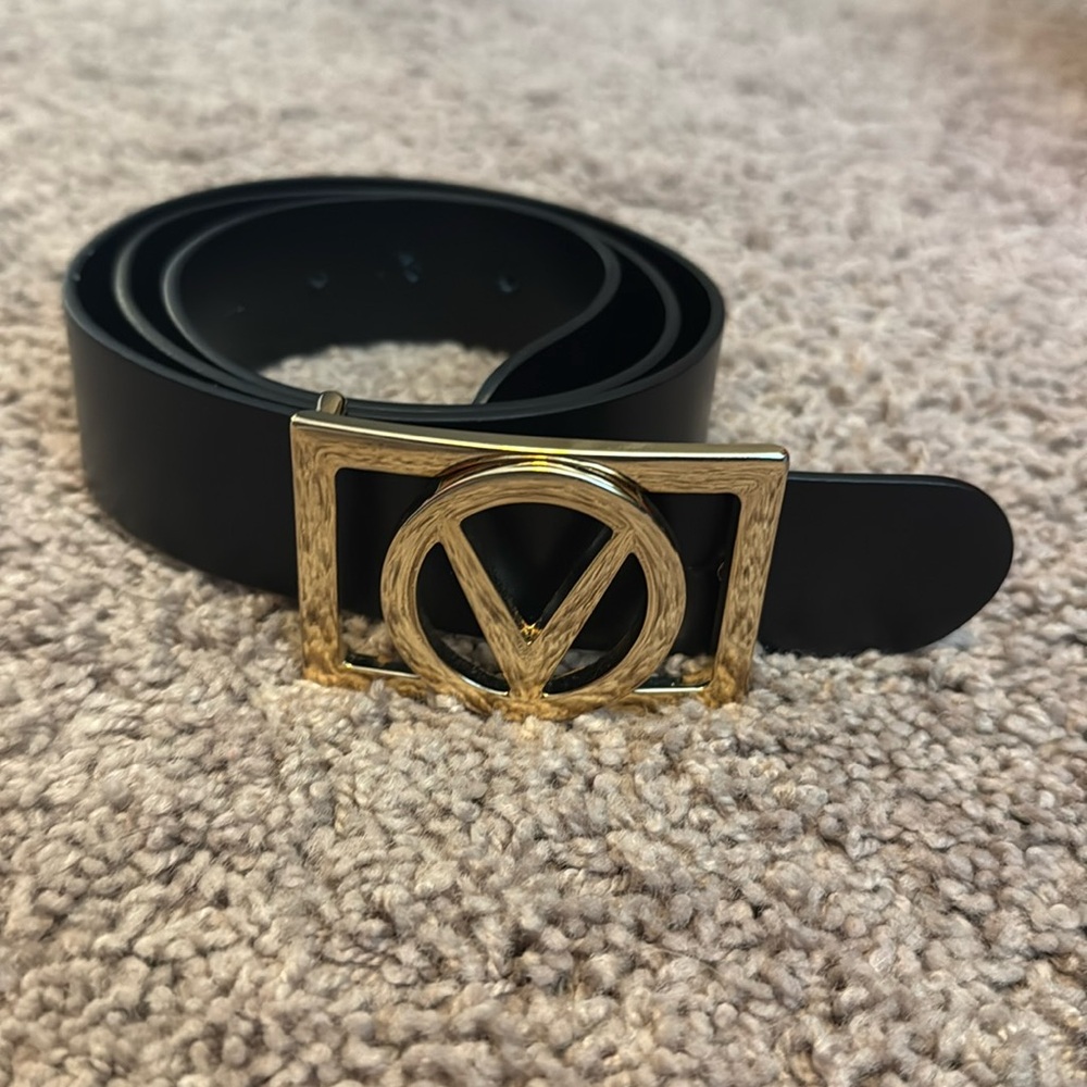 Black Valentino by Mario Valentin Belt with Gold Rectangle Emblem